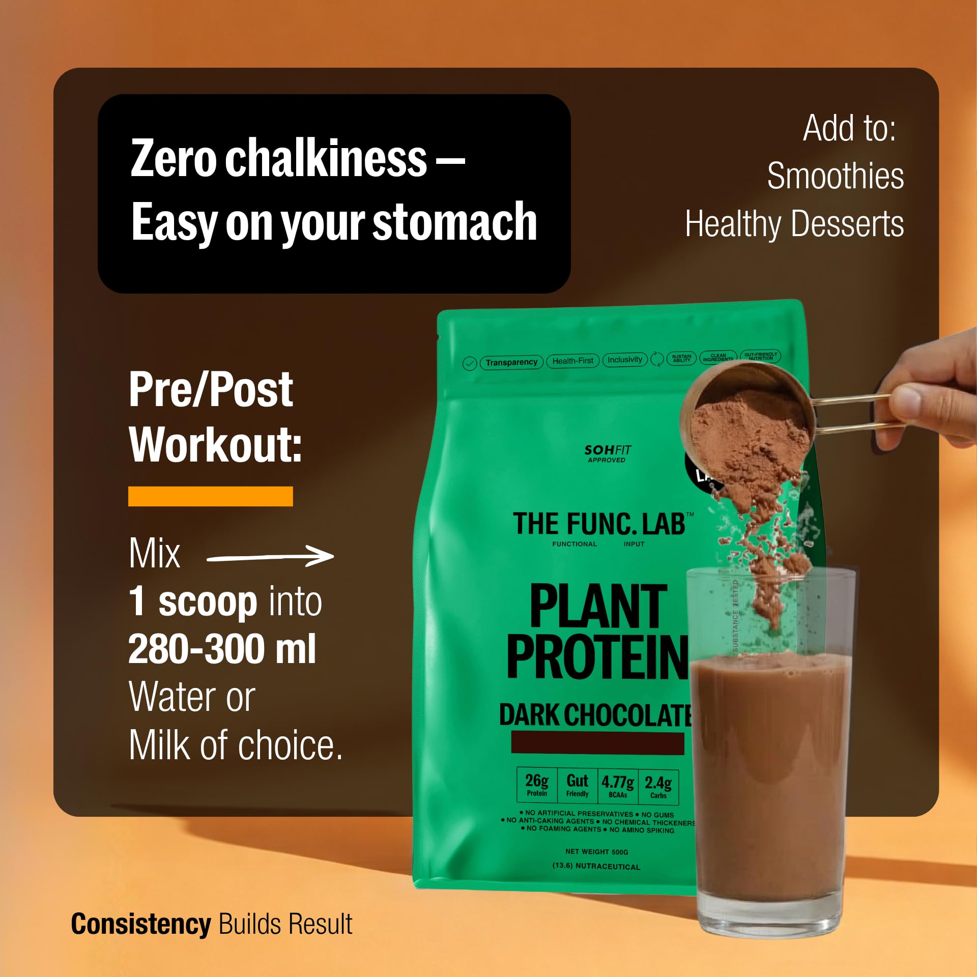 The Func. Lab Plant Protein for Men and Women – Dark Chocolate | 500g | 26g Protein per Scoop | Pea and Rice Blend | Vegan, Sugar‑Free | Gut Friendly, Vegetarian — Amazon image 5