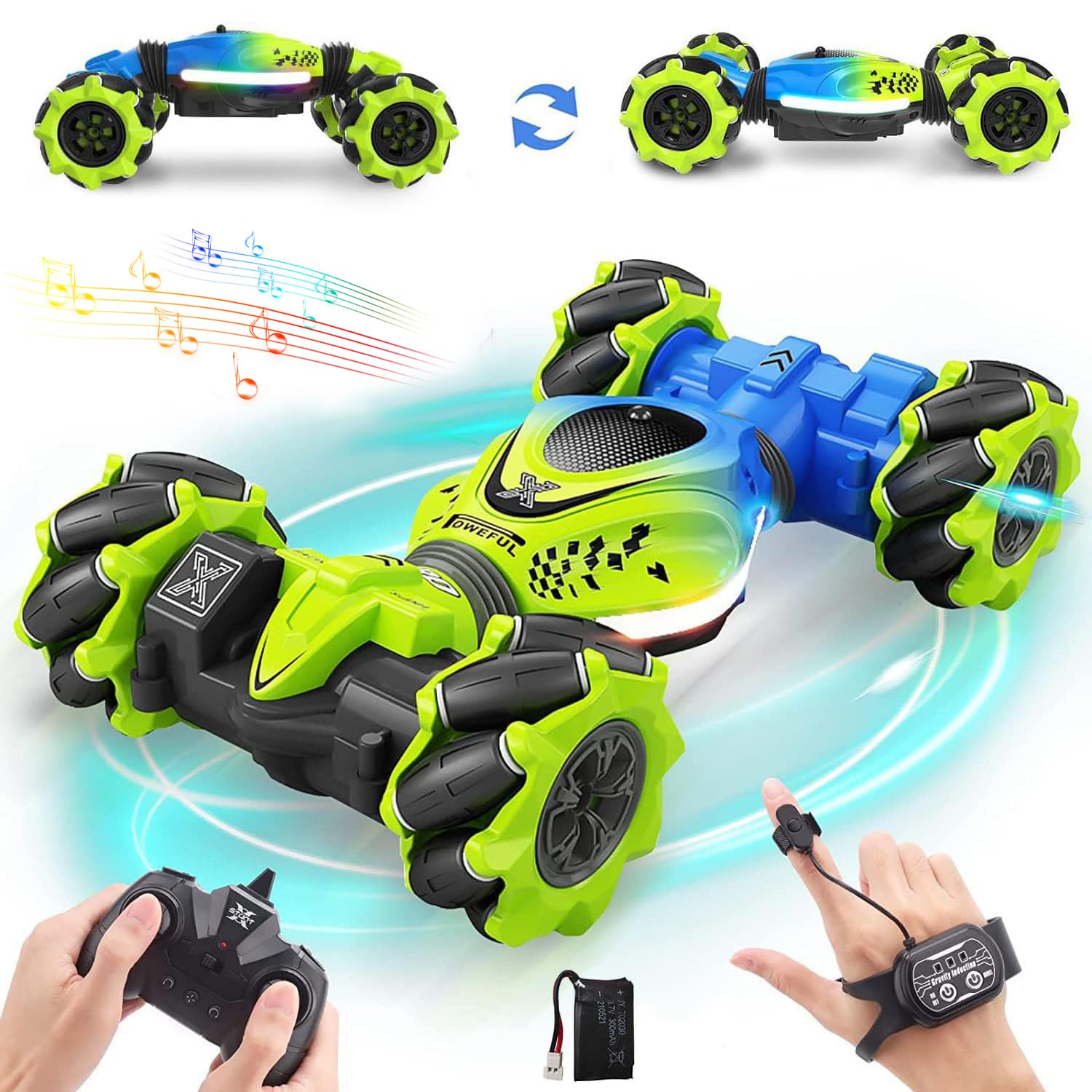 Gesture RC Car, 2.4GHz 4WD Gesture Sensing RC Stunt Car Toys for 6-12 yr Boys Girls, Drift Hand Controlled Remote Control Twist Cars Offroad 360° Rotation with Lights Music for Birthday Gifts