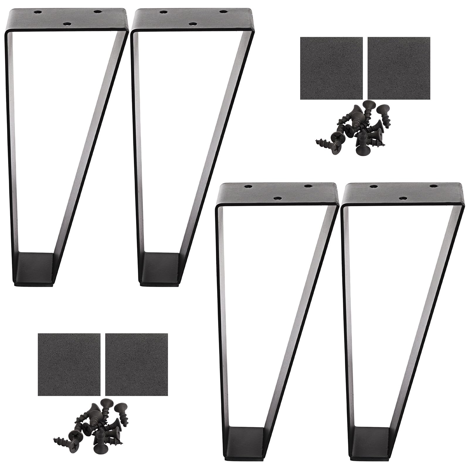 LDXDRU 4 Pack 8 Inch / 20cm Trapezoid Metal Furniture Legs, Black Coffee Table Legs with Non-Slip Pads