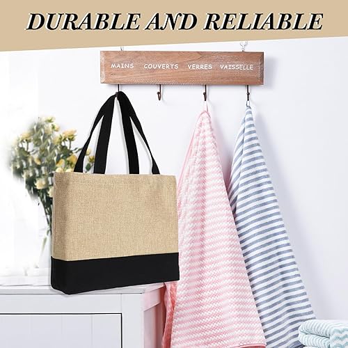 Miniatura 6 de Clysee 20 bolsas de lona de lino empalmado, elegante bolsa de mano para mujeres, buen regalo para mujeres, mamá, profesores, amigos, adecuada para