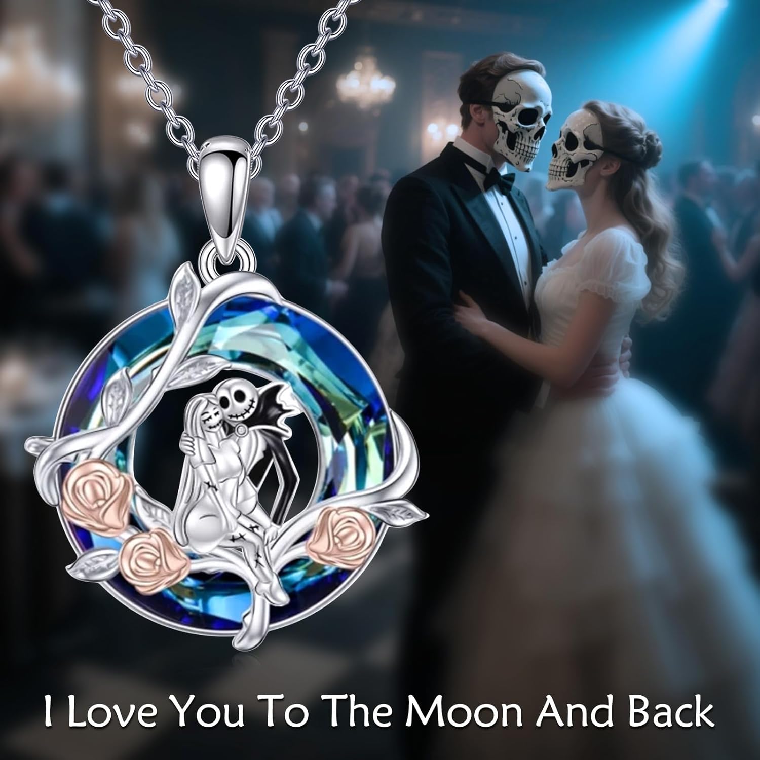 LILALO Nightmare Necklace Sterling Silver Crystal Jack and Sally Jewelry - Image 2