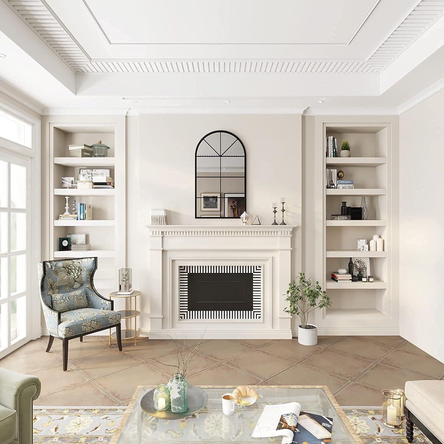 ironsmithn Wall Mirror Mounted Decorative Long Hanging Arched Window Frame Decor Wall-Mounted for Bathroom Vanity, Living Room or Bedroom (Black) : Home & Kitchen