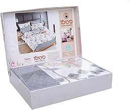 طوكيو طقم 4 قطع، ملاية مقاس 240×260 + 2 خدادية مقاس 55×70 + 1 مخدة مقاس 160×45، مطبوع مخلوط 70% قطن 30% بوليستر معالج ضد الانكماش والوبرة ، Multicolor - 15213 - 100