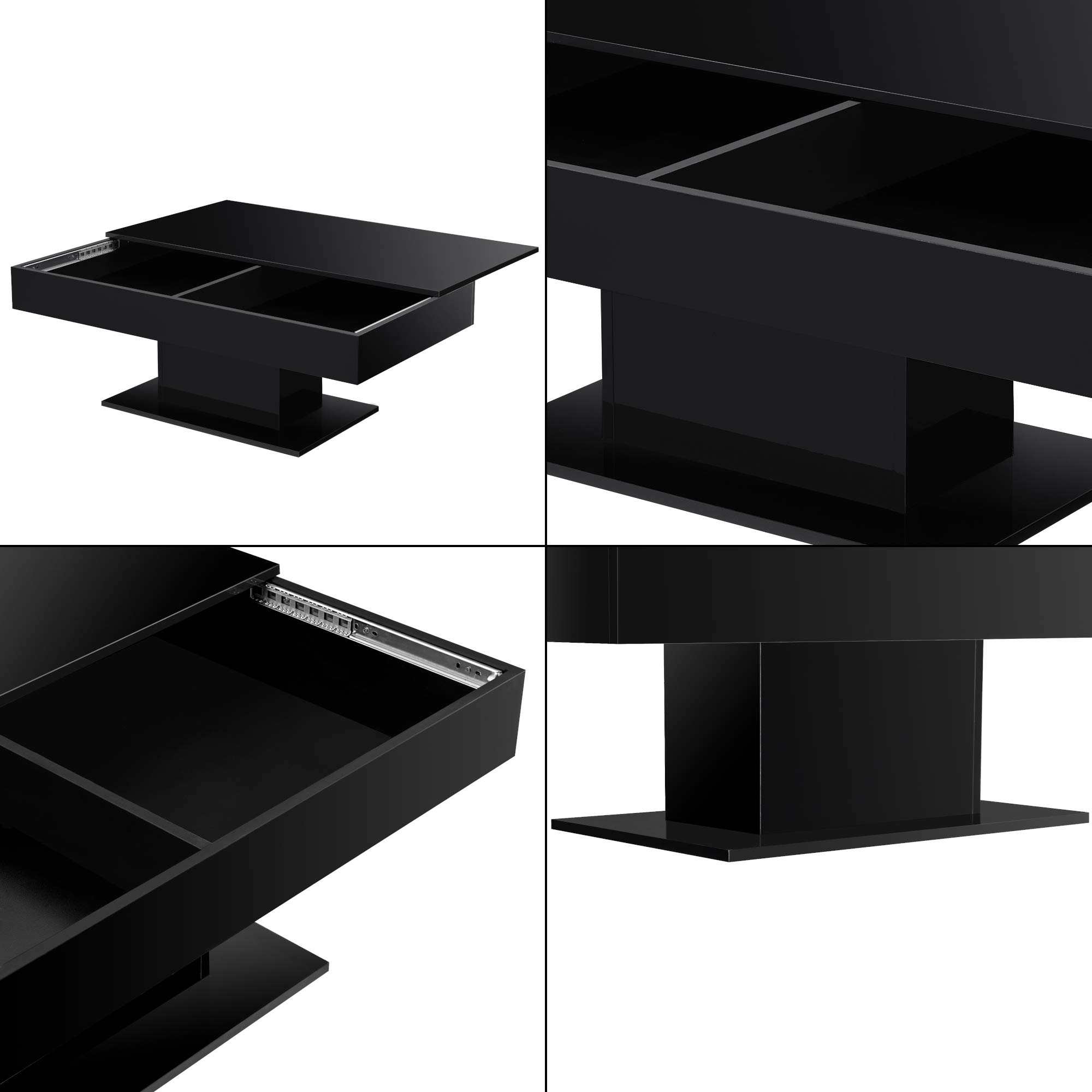 [en.casa] Mesa de Centro Lünen Mesa Baja Rectangular con Tablero Deslizante Diseño Atractivo para Salón Despacho Mueble Auxiliar 40 x 110 x 60 cm - Negro Alto Brillo