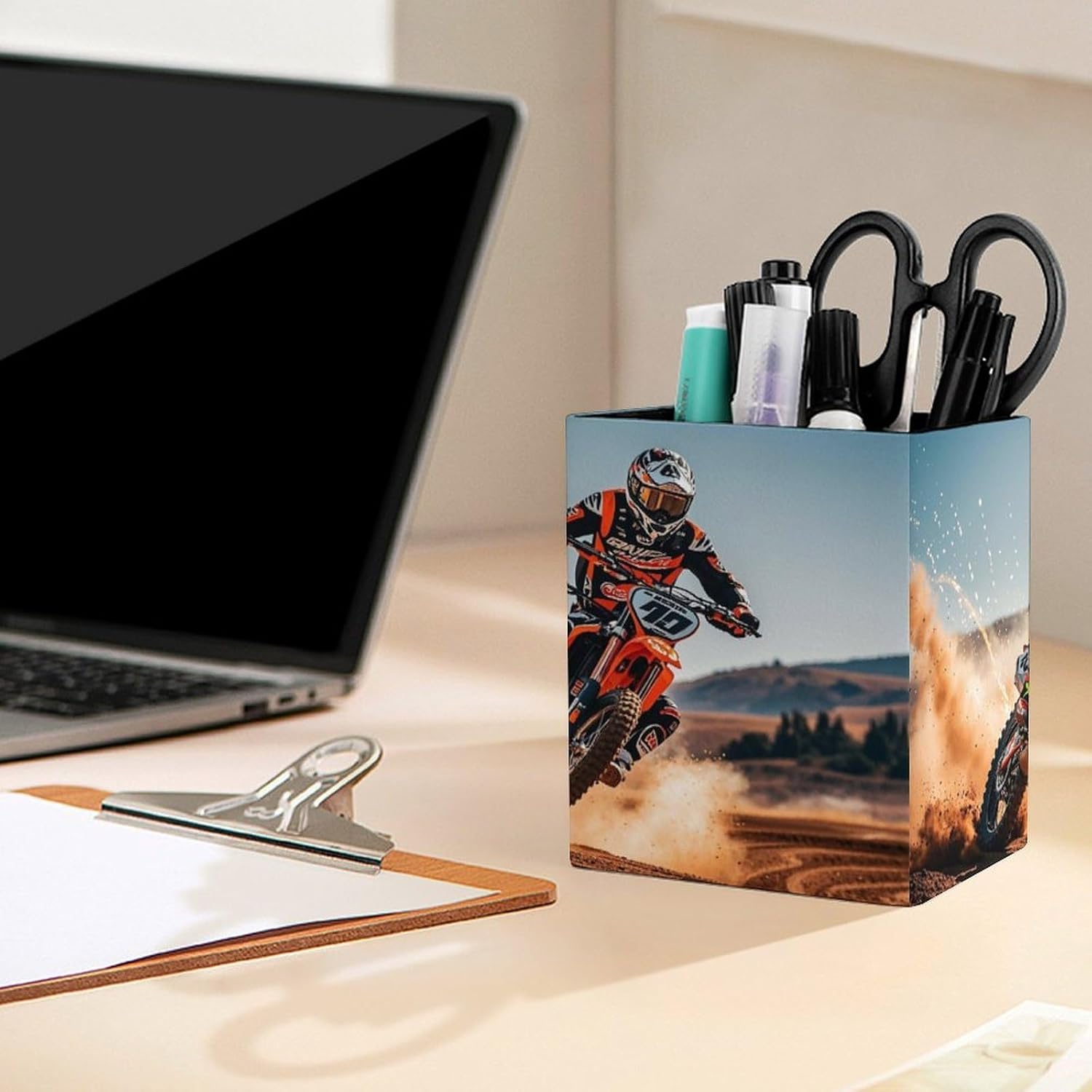 Sports Motorcycle Pen Holder Square Desk Organizer for Office Studio image 5