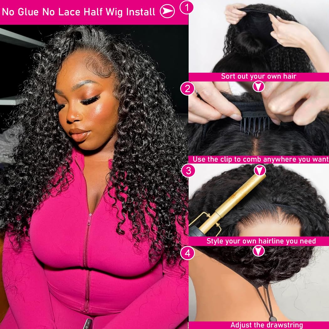 Water Wave Half Wig Human Hair 200% Density Glueless Drawstring Beginner Amazon.com : OWNROSE Water Wave Half Wig Human Hair 200  main image 2