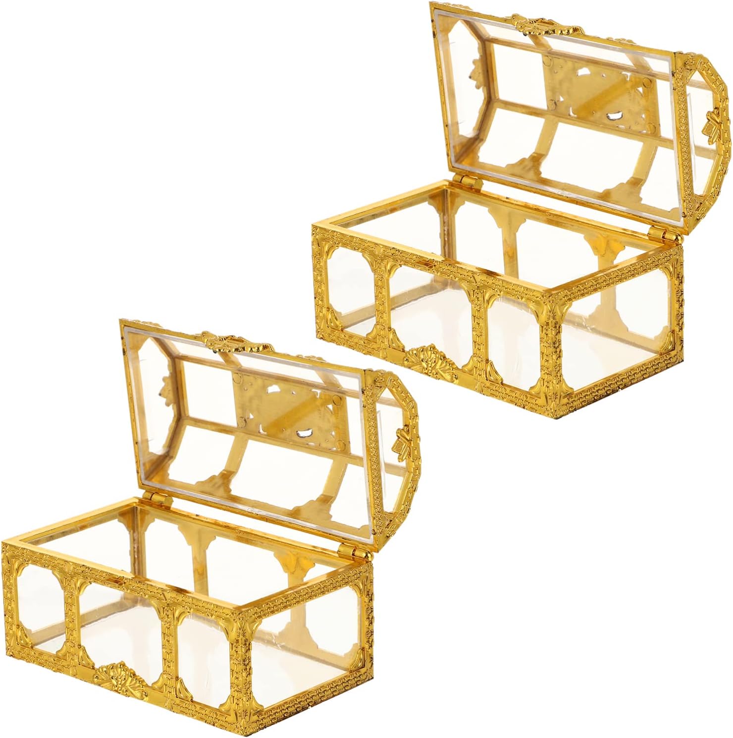 Toyvian Transparent Treasure Box Gold Candy Box for Wedding Birthday Party, Treasure Chests for Crystal Gem, Jewelry Storage Box Pirate Treasure Chest, Treasure Box for Kids 2Packs