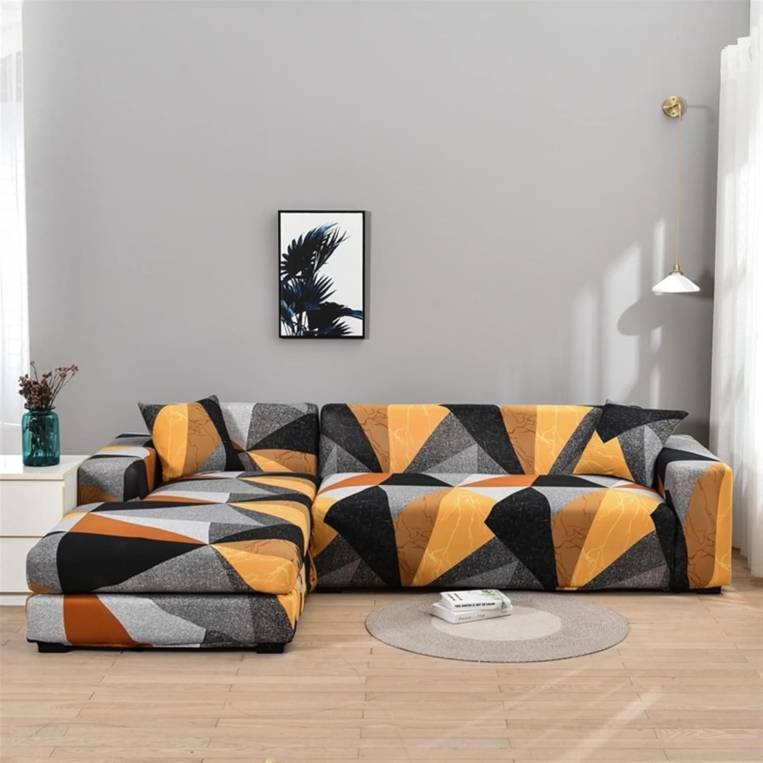 MIPOPS L-Shape Sofa Cover Elastic Couch Cover Corner Sectional Sofa Covers for Living Room, Washable Sofa Cover Furniture Protector for Kids, Pets(P,1seat 90-140cm)