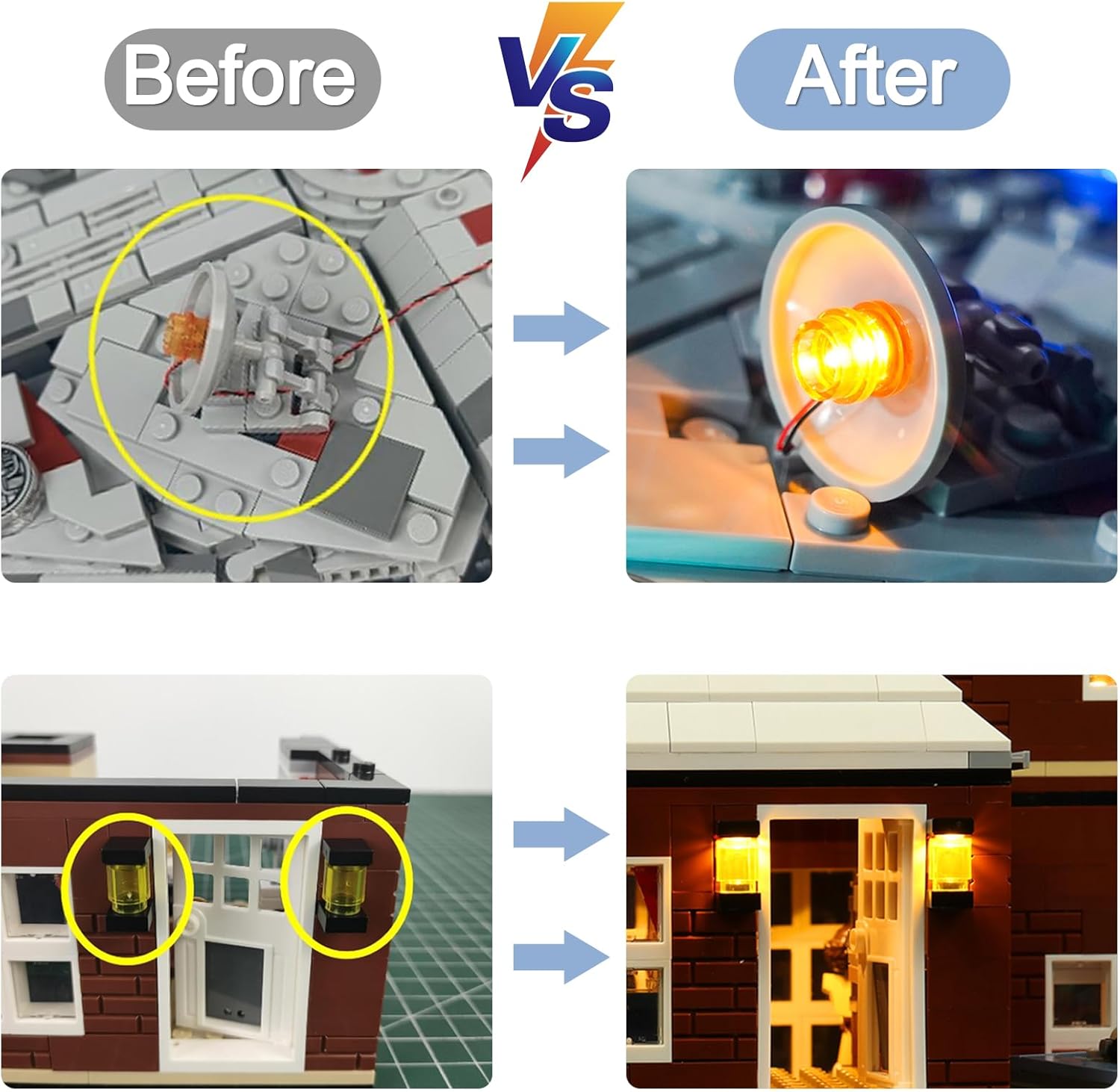Light Up Your Bricks- 2 Pieces X Warm White 15 cm LED Bit Lights, USB Powered, Compatible with Legos, DIY Lighting