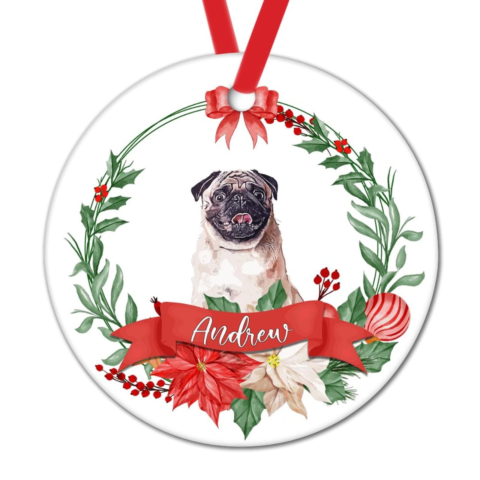 Adorno de Navidad para perro, corona de Navidad para árbol, cachorro, adornos de Navidad personalizados para perro, Golden Retriever, adorno redondo de cerámica para vacaciones