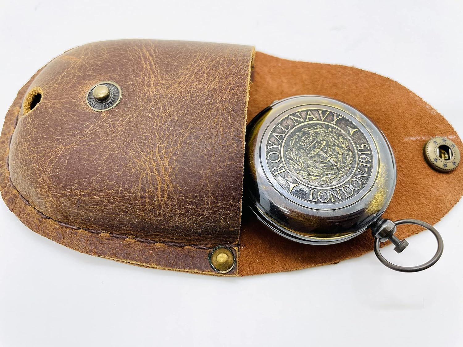 Engraved Brass Compass London 1915 Nautical Compass for Hiking, Outdoor, Camping Pocket Compass with Leather Box Maritime Vintage Brass Puch Button Compass A Item 3