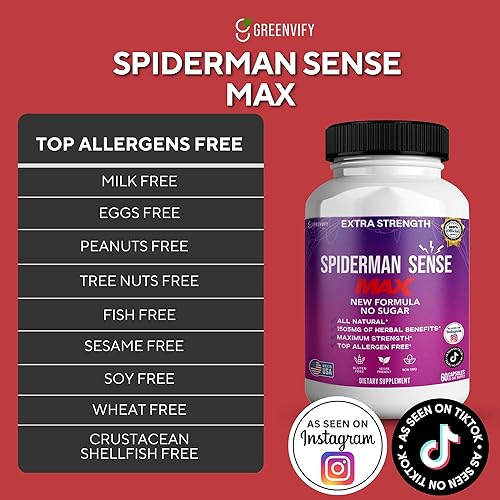 Miniatura 3 de Spiderman Sense Max, Complejo de raíz de maca extra fuerte, sin azúcar, 60 cápsulas, suministro para 30 días (2)
