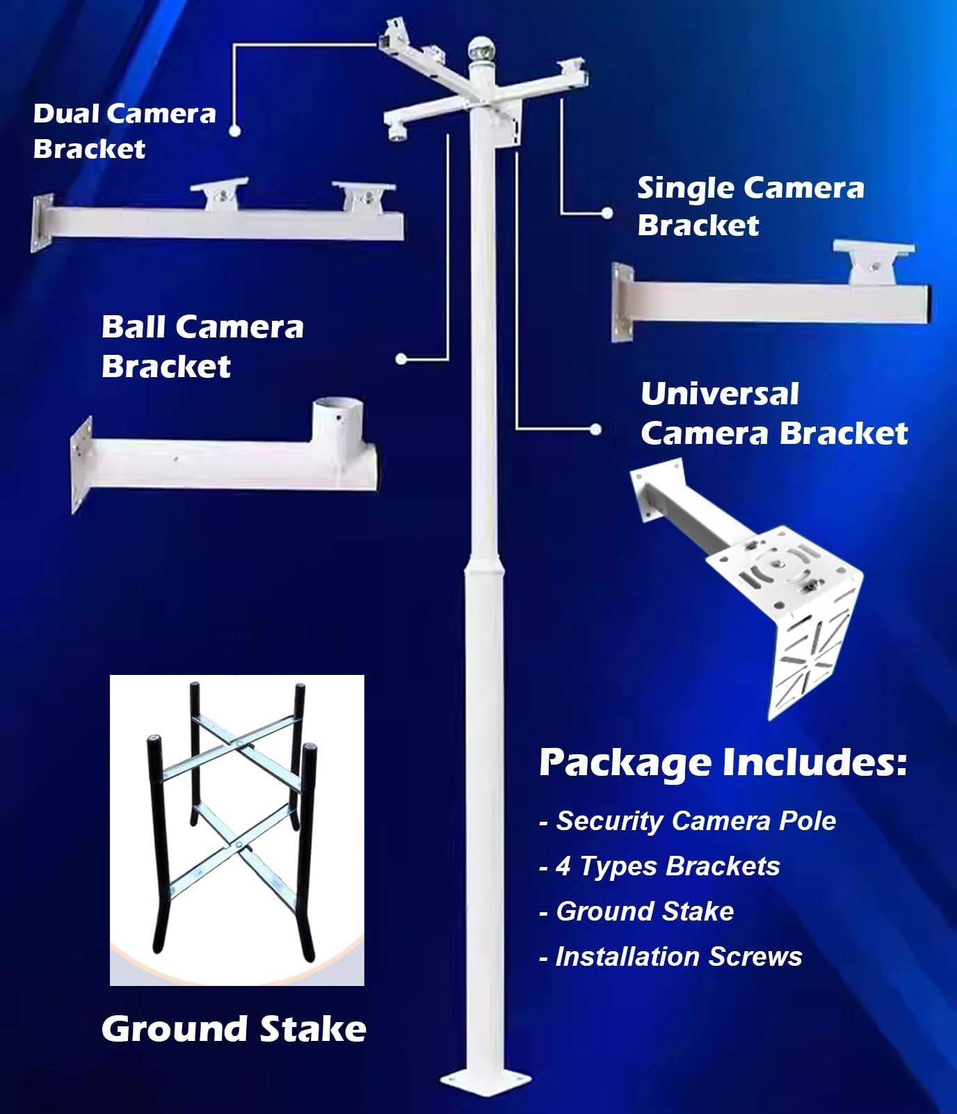 Soporte de poste de cámara de seguridad extraíble, 3,5 m, soporte de poste para exteriores con 4 soportes, soporte de vigilancia universal para cámaras PTZ Dome Bullet