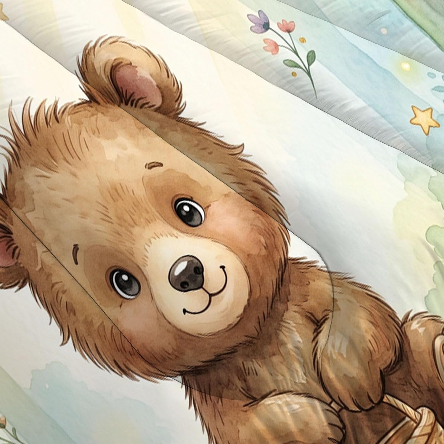 Cartoon Q-Version Animals Comforter Set Queen Size, Forest Bear Bedding Set for Girls Boys, Brown Quilt Bed 90"X90" Bedding Comforter Sets with 2 Pillowcase Room Decor