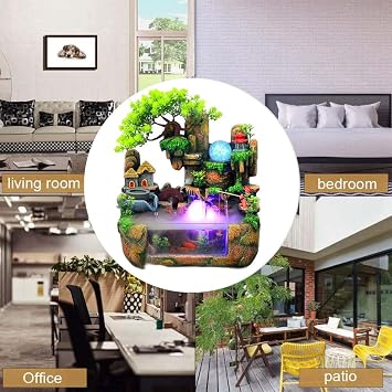 Tabletop Water Fountain, Desktop Fountain, Mini Waterfall, Resin, Indoor Fountain, Feng Shui, Hallway, Figurine, Interior, Stylish, Humidifier, Flowing Water, LED Light, Crafts, Good Luck