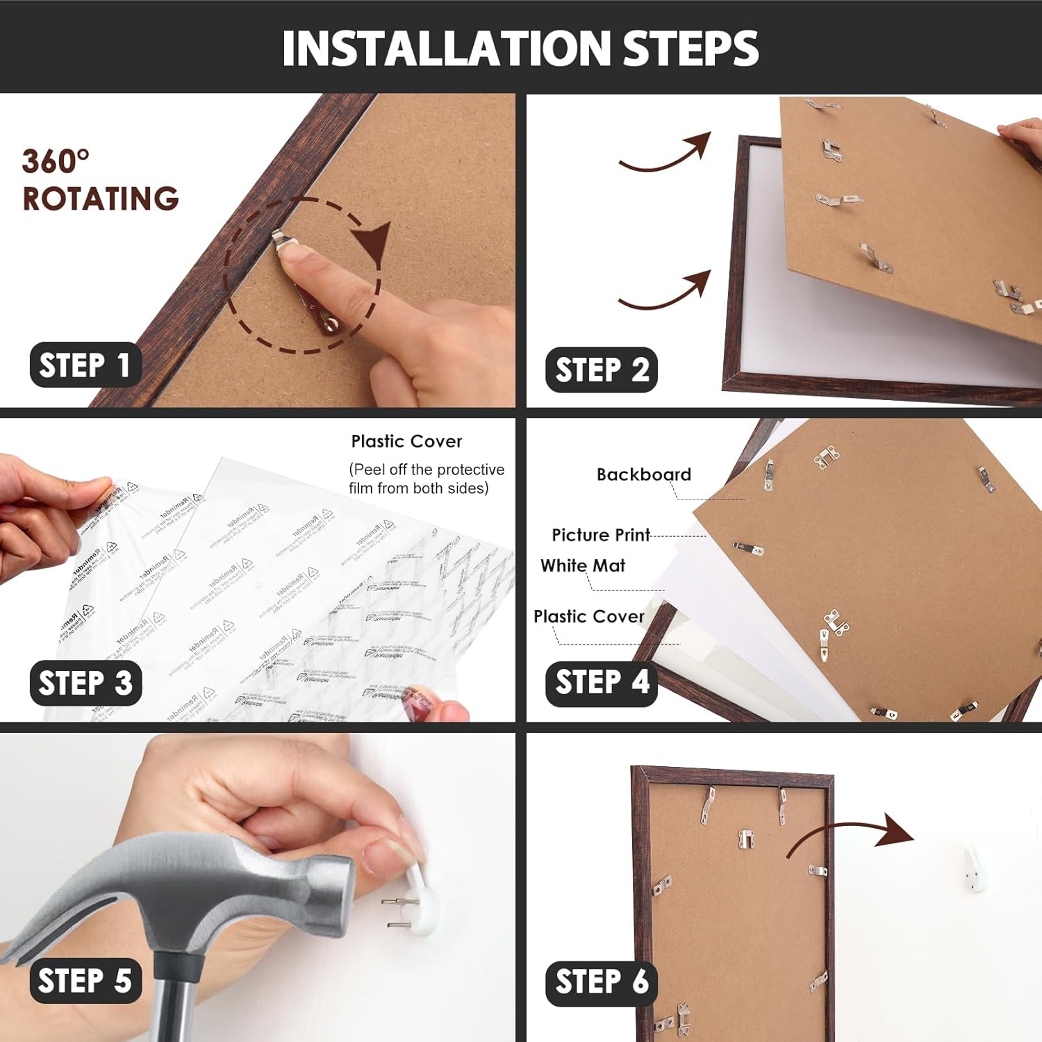 Fixwal 16x20 Picture Frame, Display Pictures 11x14 with Mat or 16x20 Without Mat, Brown Poster Frames for Wall Mounting Decor, 2 Pack