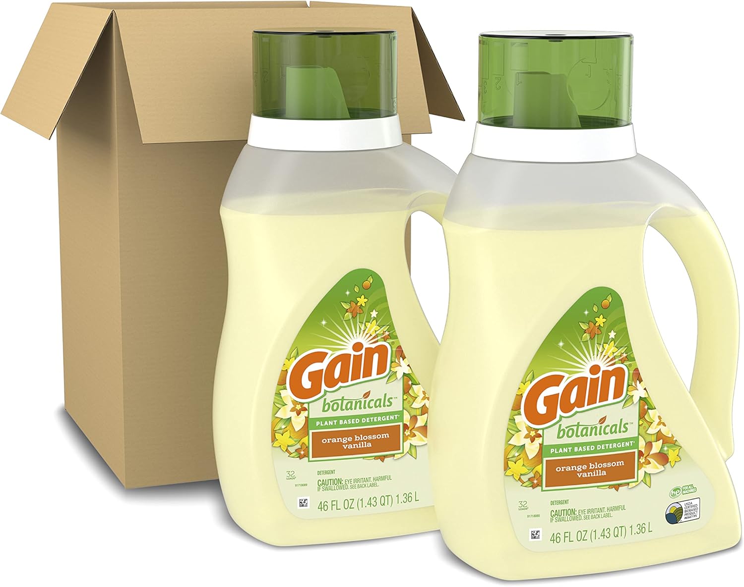 Gain Botanicals Plant Based Laundry Detergent, Orange Blossom Vanilla, 46 fl oz 32 loads, HE Compatible, Pack of 2 : Health & Household