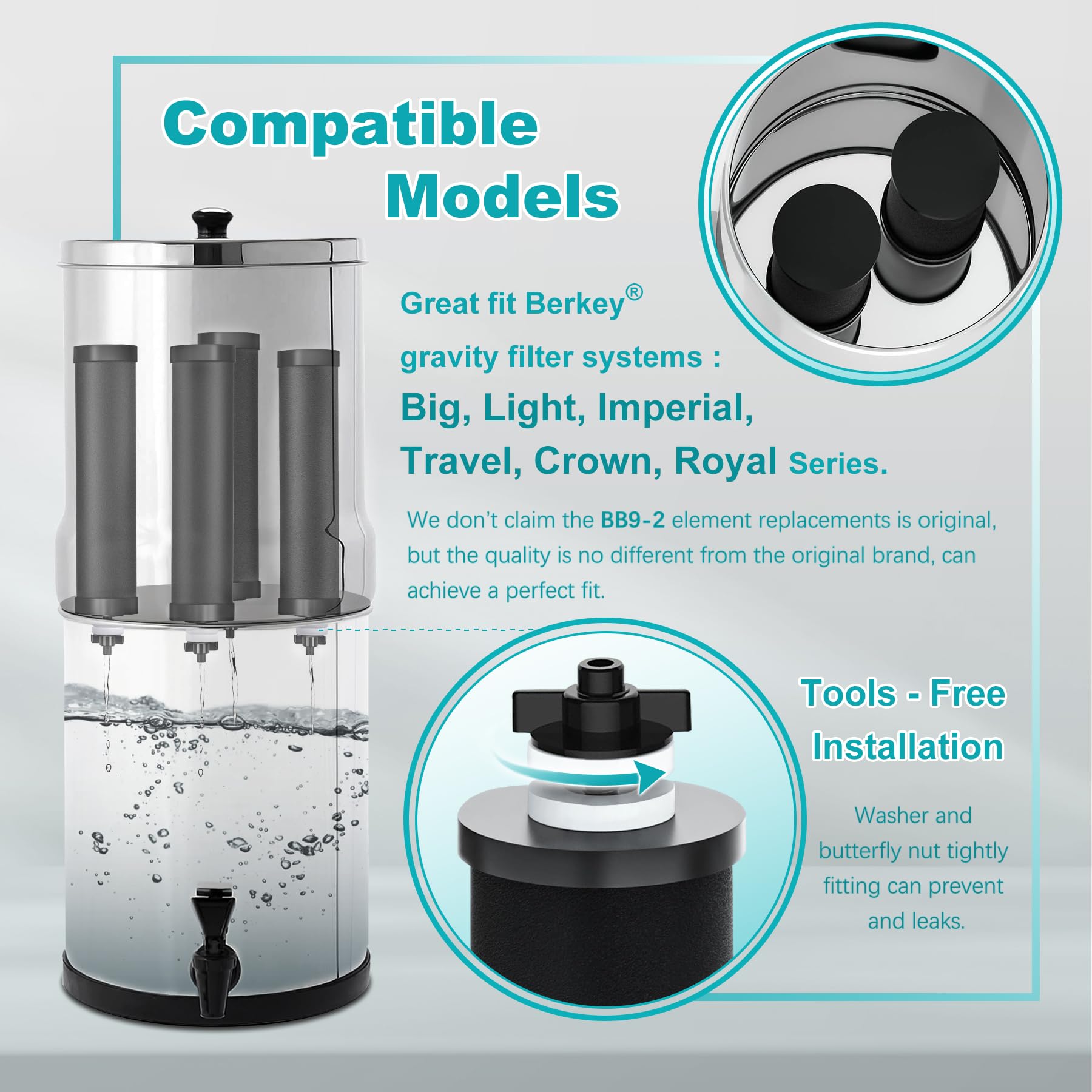AQUACREST NSF/ANSI 42&372 Certified Water Filter, Replacement For Berkey Gravity Water Filter System Berkey Bb9 2 Black Purification Elements Pack Of 2