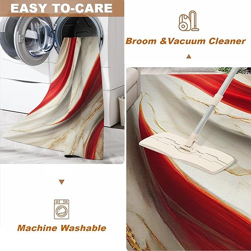 Miniatura 7 de Alfombra ligera de lujo con diseño de mármol rojo dorado, alfombra antideslizante de mármol de lujo, de pelo bajo, fácil de lavar a máquina, para