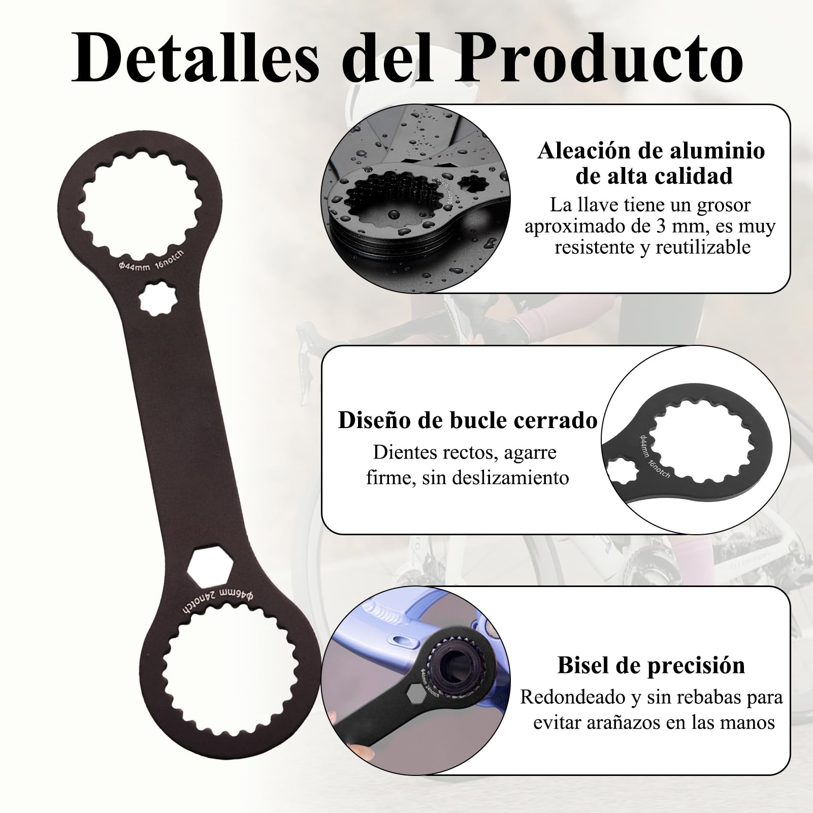 Herramienta Centerlock, disco de freno negro Centerlock, aleación de aluminio BB44+BB46 2 en 1, herramienta de rodamiento de pila, adecuado para reparaciones de bicicletas (negro) — view 4