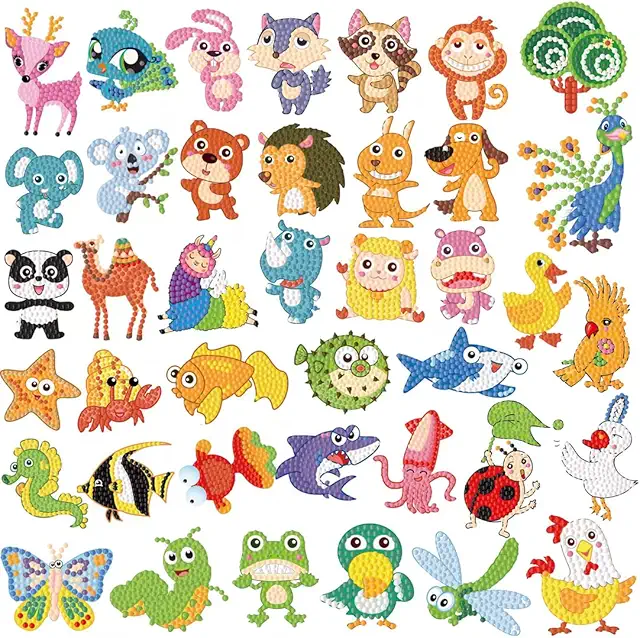 O-Kinee 40 Stück Diamond Painting Sticker Set für Kinder - DIY Tier Motive