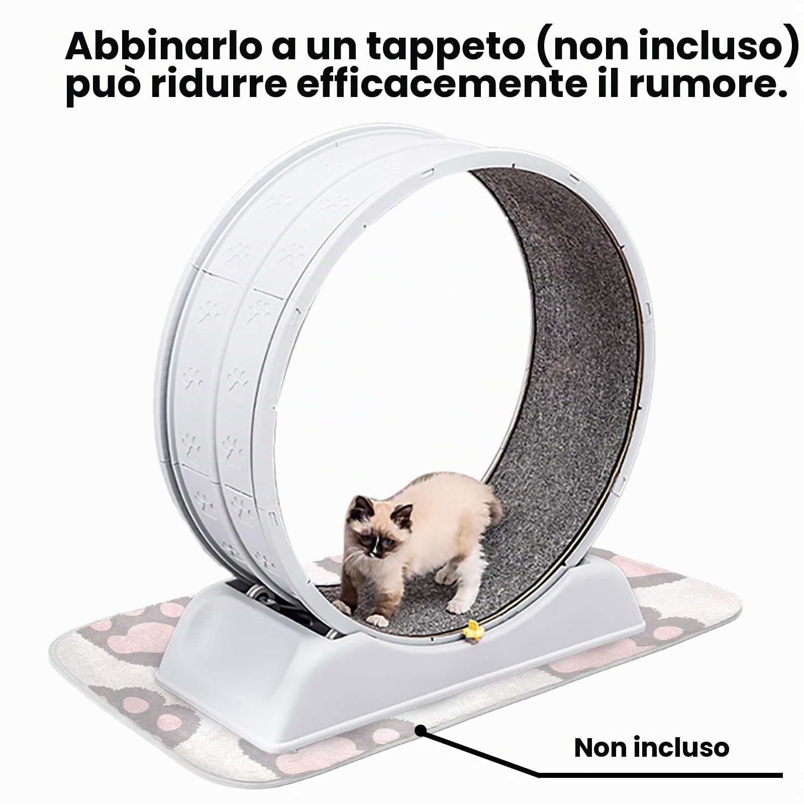 Cat Running Exercise Wheel Tapis roulant, giocattolo di addestramento per gatti ultra silenzioso con meccanismo di bloccaggio, pista con moquette rimovibile per correre e graffiare (Grigio)