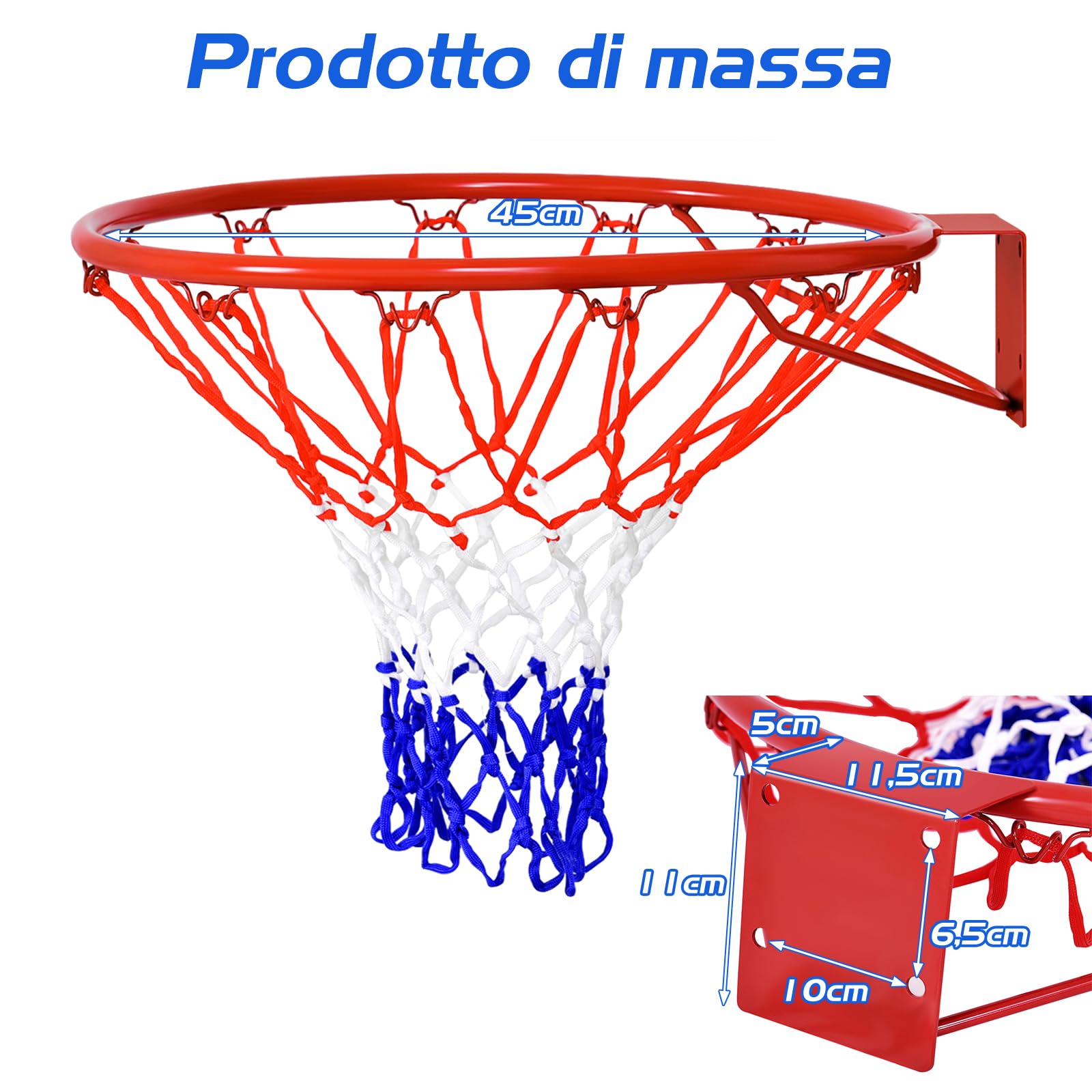 COSTWAY Canestro Basket da Muro Φ45cm in Ferro con Rete Resistente alle Intemperie e Viti, Anello da Basket per Esterno e Interno