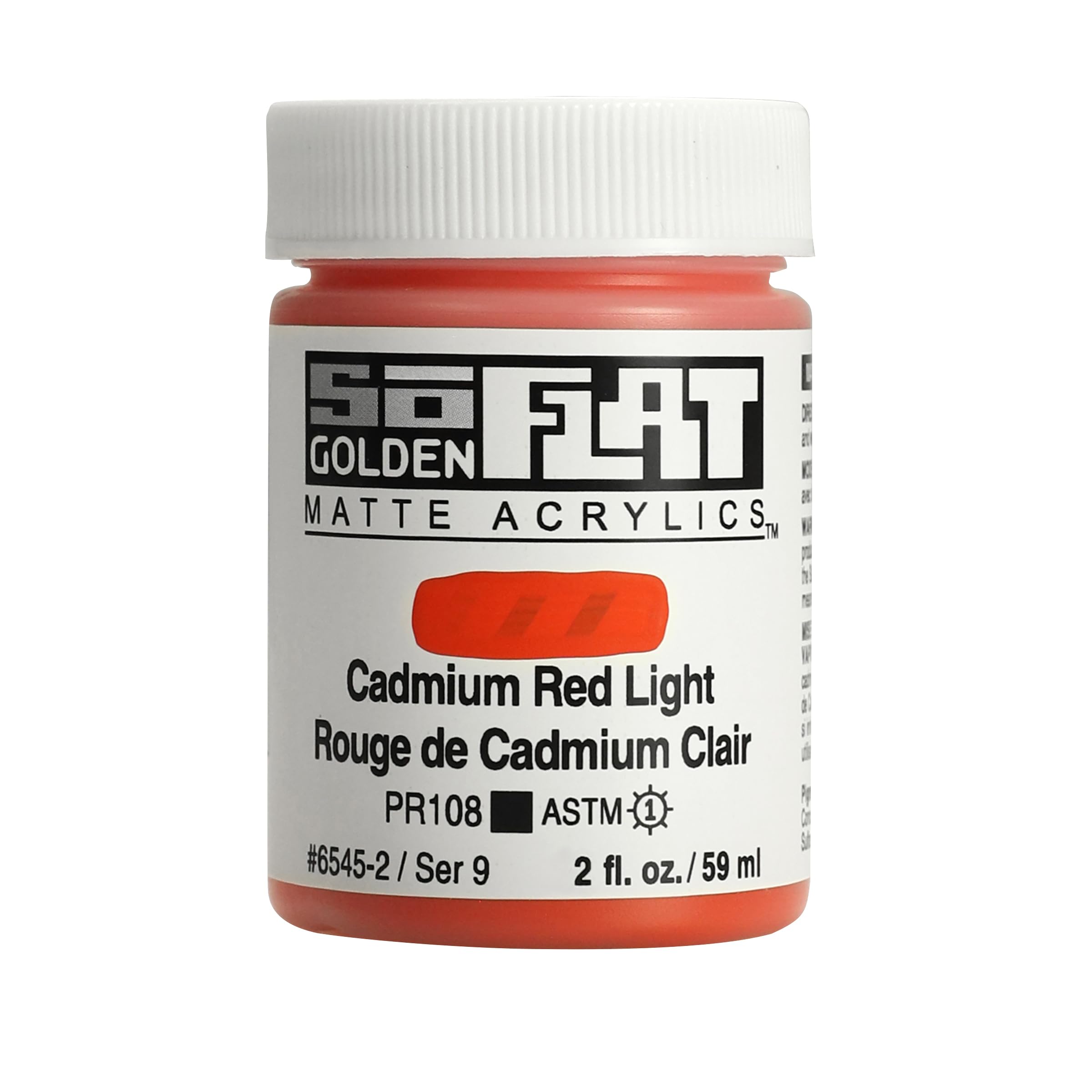 Golden SoFlat Matte Acrylic Paint, 2oz jar, Cadmium Red Light (6545-2)