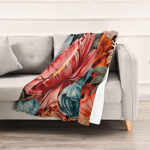 Miniatura 5 de Manta de nailon con estampado floral, color blanco, amarillo y rosa, ultra suave, acogedora para todas las estaciones, manta de felpa de 60 x 90