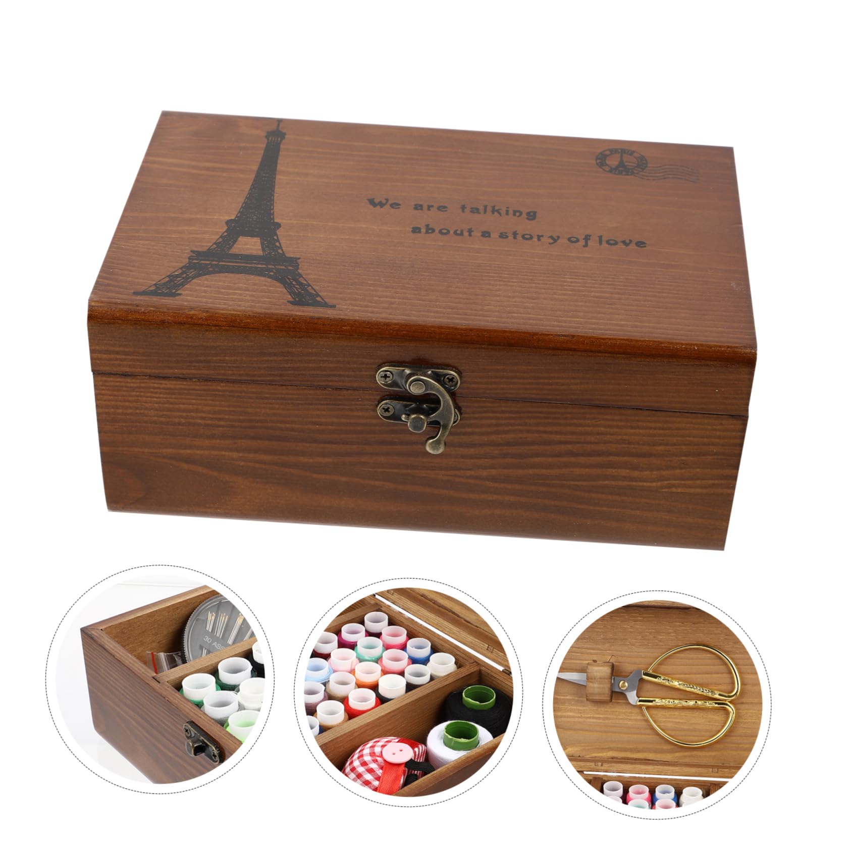 Angoily 2 Juegos Kit de Herramientas de Costura Portátil Caja de Madera Set de Agujas y para Manualidades y Reparaciones Casa