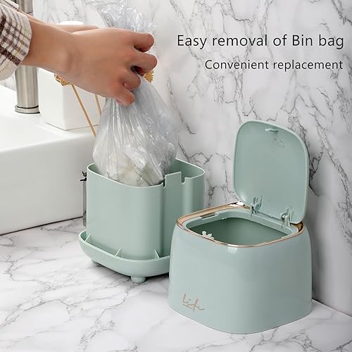 Miniatura 5 de Bonito bote de basura mini para escritorio, papelera portátil desplegable para acampar y SUV, conducción automática con tapa de bloqueo