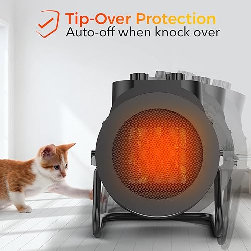 Miniatura 6 de Calentador eléctrico de 1500 W con ángulo ajustable 90, protección contra sobrecalentamiento, calentador para garaje, oficina, uso en interiores