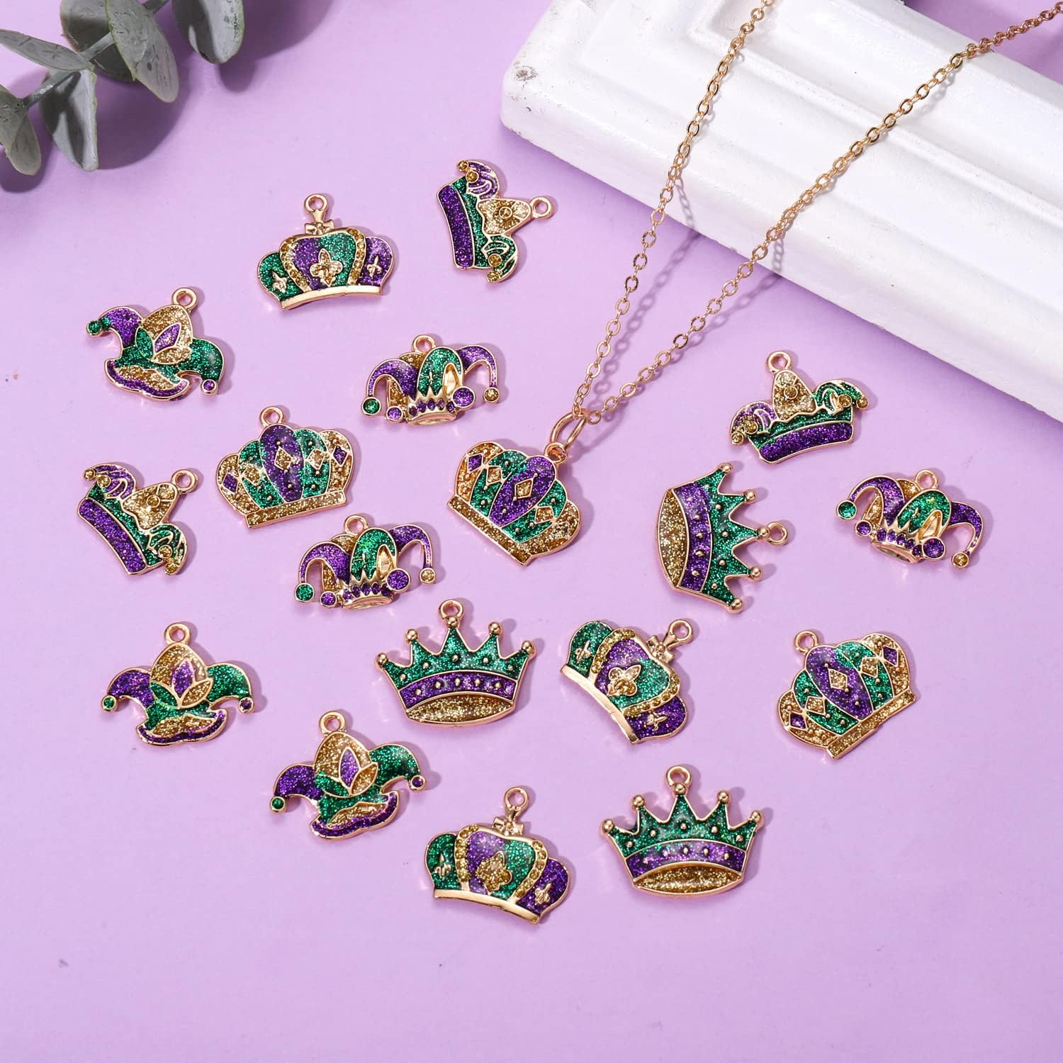 NVENF 18PCS Mardi Gras Charms for Jewelry Making, Crown Jester Mask Fleur-de-lis Pendant Charms for DIY Bracelet Necklace Earrings Crafts Carnival Mardi Gras Accessory (18PCS Crown) - Image 3