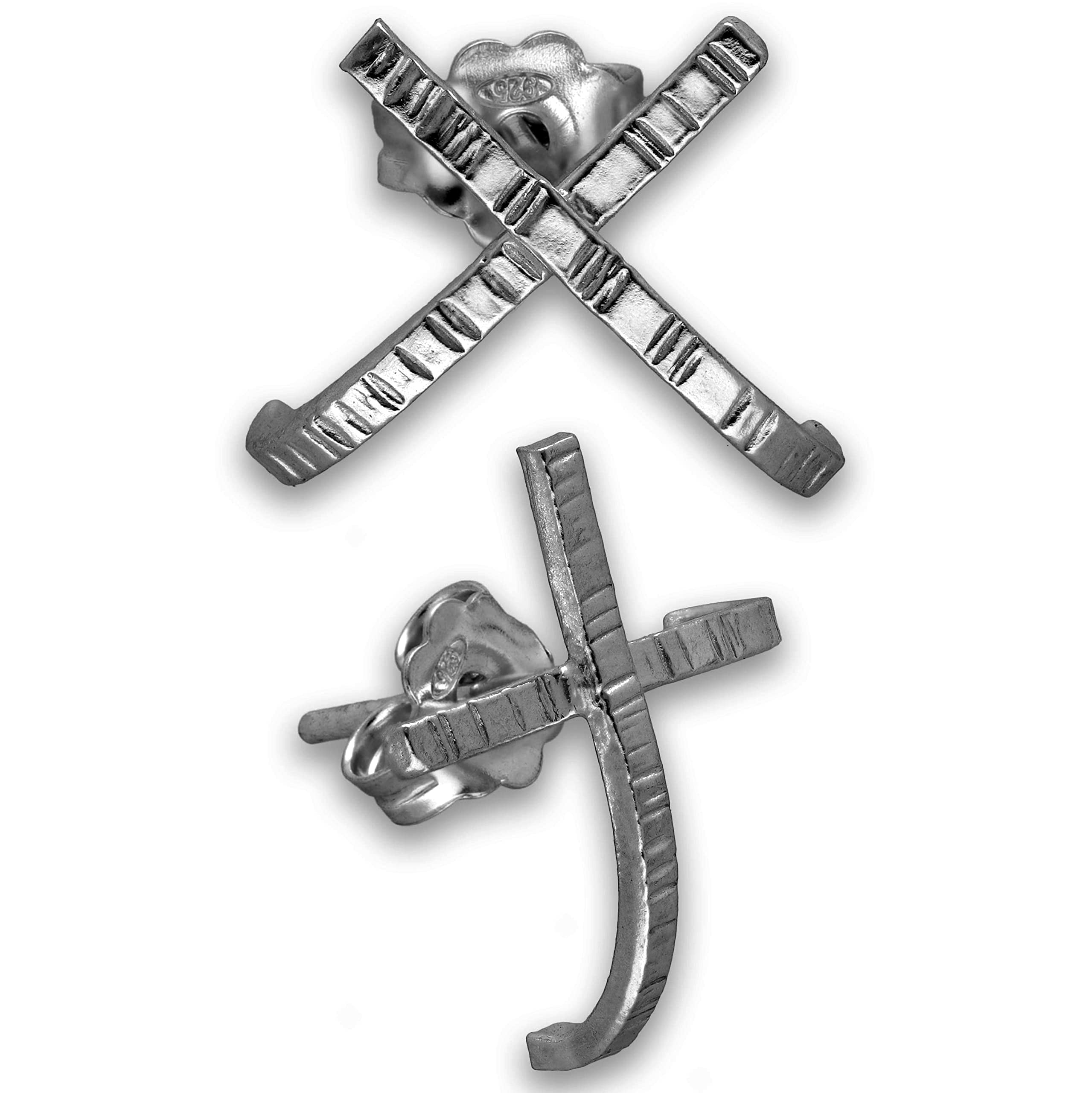 Pendientes de Botón Forma X para Hombre, Plata de Ley 925, Estilo Gótico Geométrico, Acabado Martillado, Sin Níquel Hipoalergénicos - Hechos a mano por Emmanuela
