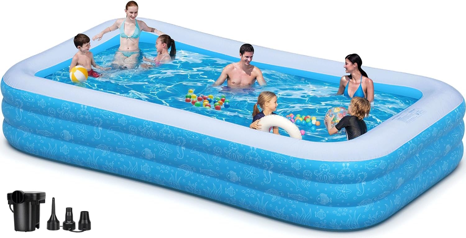 Big Inflatable Pool for Adults, Extra Large 130"x72"x22" Thickened Swimming Pool with Pump, Full Size Family Blow Up Pools for Backyard Home Garden Lawn Indoor Outdoor
