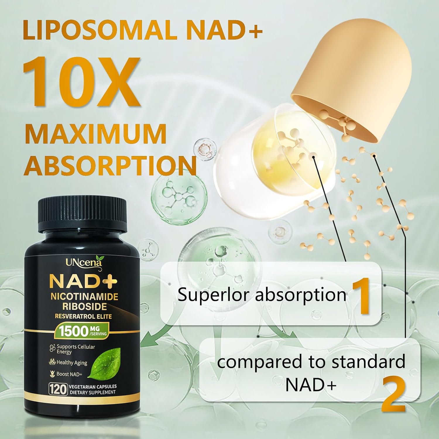 NAD Supplement 1500mg - Liposomal NAD+ Nicotinamide Riboside with Resveratrol, NAD Plus Boosting - Support Cellular Health, Stamina & Healthy Aging for Women & Men- 120 Capsules - Image 4