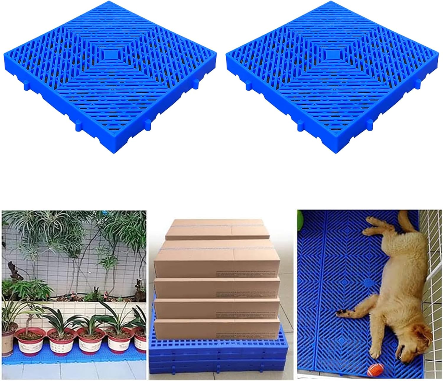 Ventilation Plastic Storage Pallet, Safety Storage Nestable Shipping Grid Pads, Hdpe Moisture Resistant Floor Pallets for Cold Storage Rooms Basement Storage, 2 Pcs,40x40x5cm