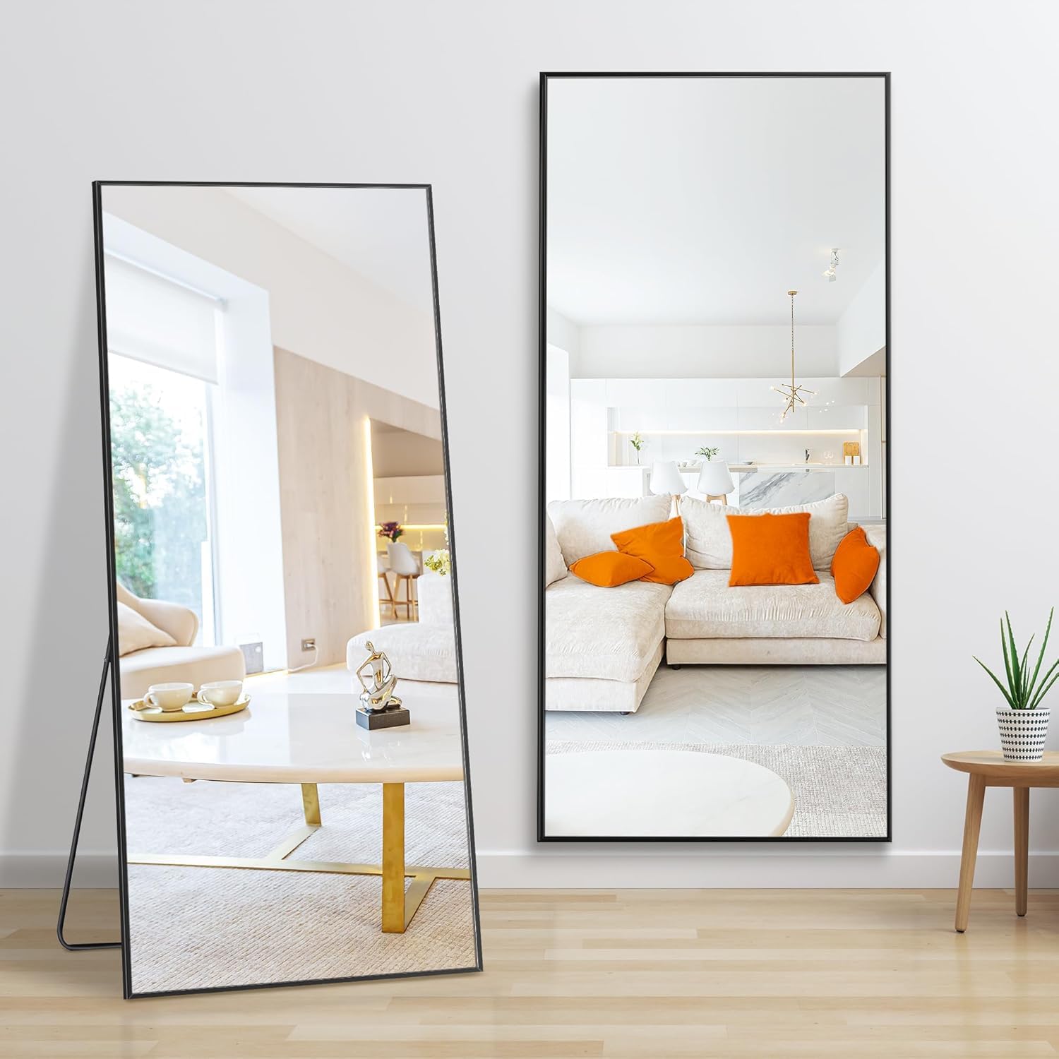 Specchio da Terra con inclinazione Regolabile,Specchio per camera da letto e spogliatoio,2 in 1 e specchio da parete per Bagno,Soggiorno(nero, rettangolo 180 x 80 cm)