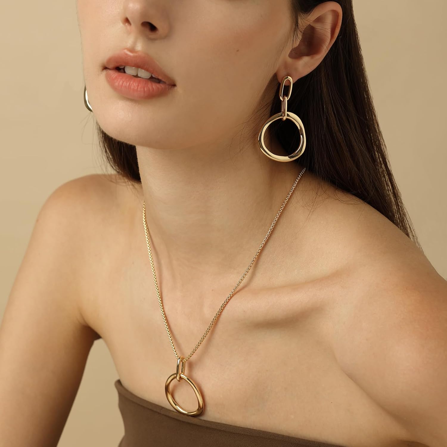 COBI Pendant Necklaces for Women, 18K Gold & Rhodium Plated Four Leaf Clover with CZ, Open Circle Karma Eternity Pendant, Link Chain Necklace with T-Bar Charm, Adjustable 16"+2" Dainty Jewelry Gift - Image 3