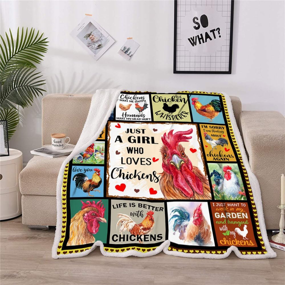 Just A Girl Who Loves Chickens Blanket - Rooster Gift Throw Blanket, Funny Colorful Chickens Pattern, 60"x50" - Image 4
