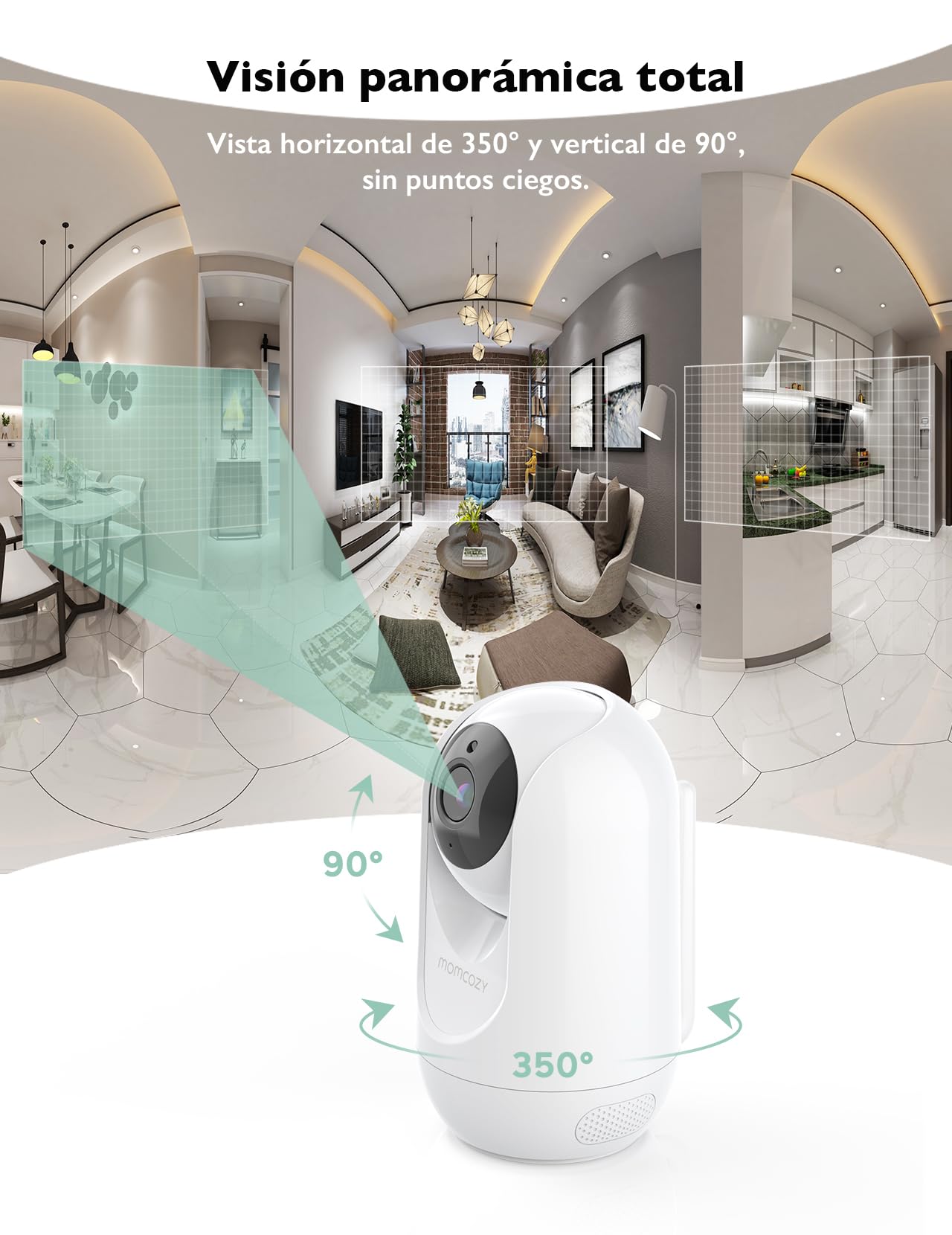 momcozy Camara Vigilancia Bebe, Conexión Sin WiFi hasta 300m para Máxima Seguridad, Vigilabebes con Pantalla Dividida 5" FHD y 5000mAh Batería, Visión Nocturna y Audio Bidireccional