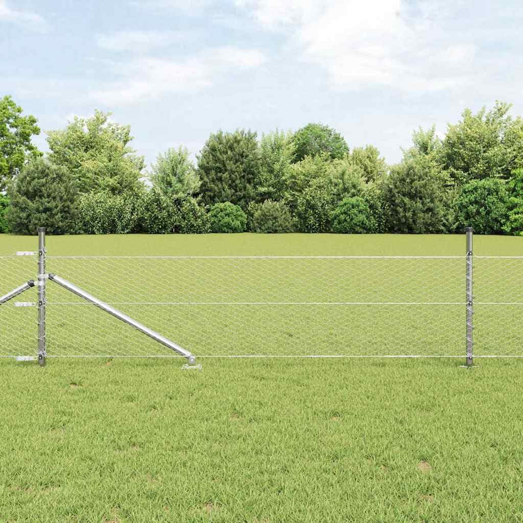 Juego de postes de malla de acero de 25 mm, 50 x 0,8 m, color plateado, postes para exteriores para jardín y terraza, construcción de acero resistente para un agarre seguro