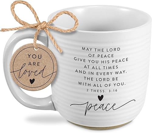 Lighthouse Christian Products Lord Of Peace Rib - Taza de café de cerámica texturizada blanca de 20 onzas