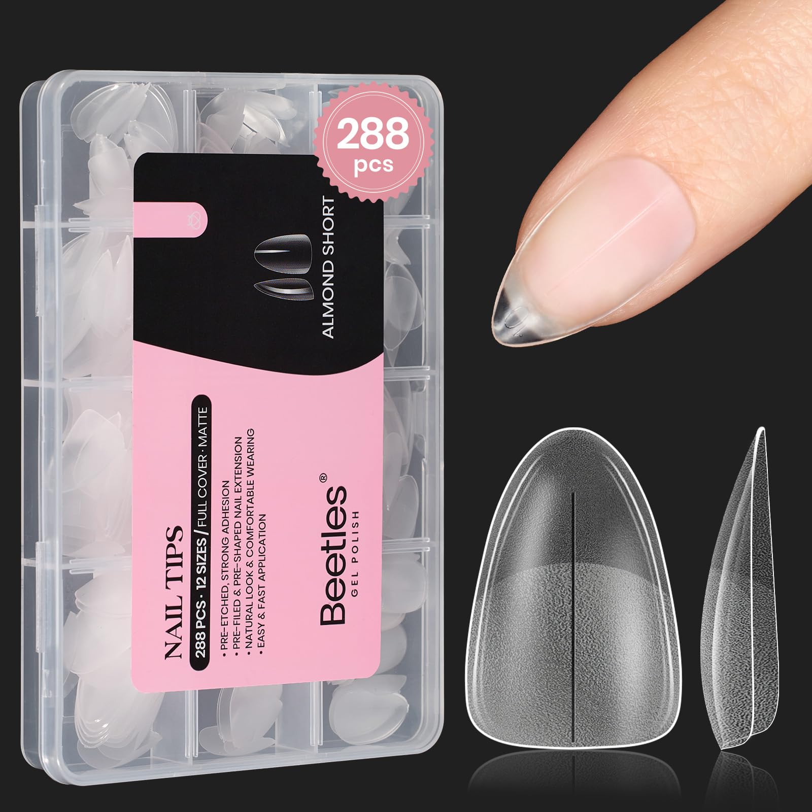 a♡nailparts Amazon.com: Beetles Short Almond Nail Tips - 288PCS 12 Sizes Half