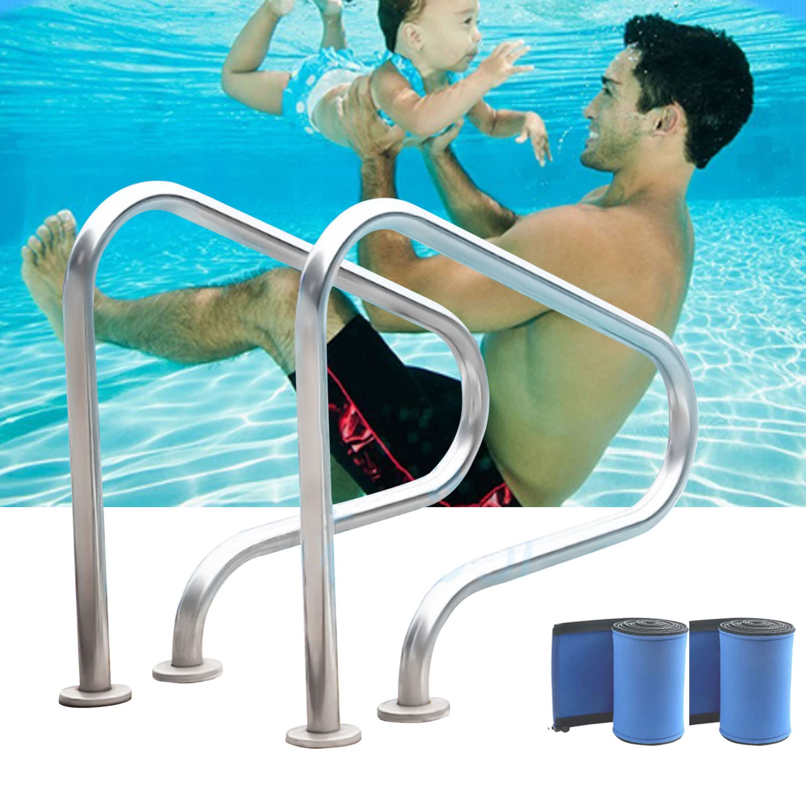 Rampe de piscine inox pour sécuriser l'escalier de votre bassin familial en été