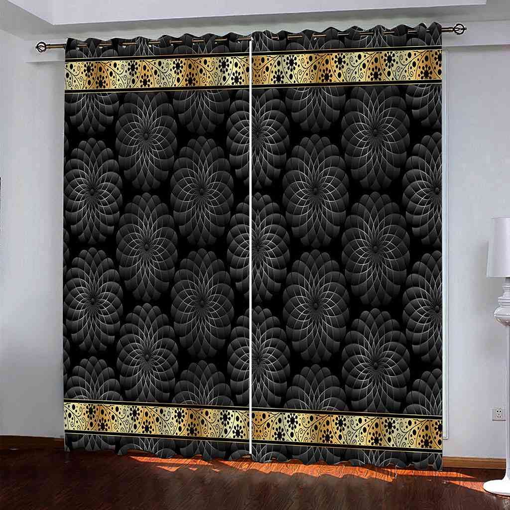 Rideaux du salon et chambre enfants occultants 3D fleurs noir or pour un sommeil paisible