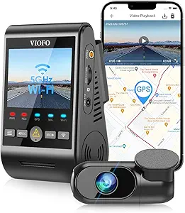 Dual Dash Cam Front and Rear VIOFO 2K + 2K 5GHz Wi-Fi GPS Camera for Cars, 2.4” LCD, Buffered Parking Modes, Voice Notification, WDR Super Night Vision, Motion Detection, Emergency Lock(A229 Duo)