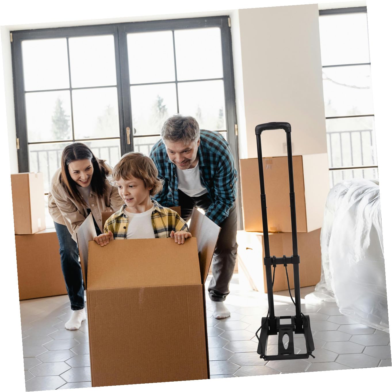 Beavorty Carrito de Equipaje Plegable y Ligero Ruedas Dobles, Estructura de Plástico PP Reforzado, Cuerda Ajustable, para Compras, Mudanzas y Viajes, Tamaño Compacto Portátil