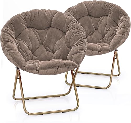 MoNiBloom Silla redonda plegable de piel sintética para dormitorio, sala de estar, dormitorio, marco de metal plegable, de gran tamaño, cómoda,