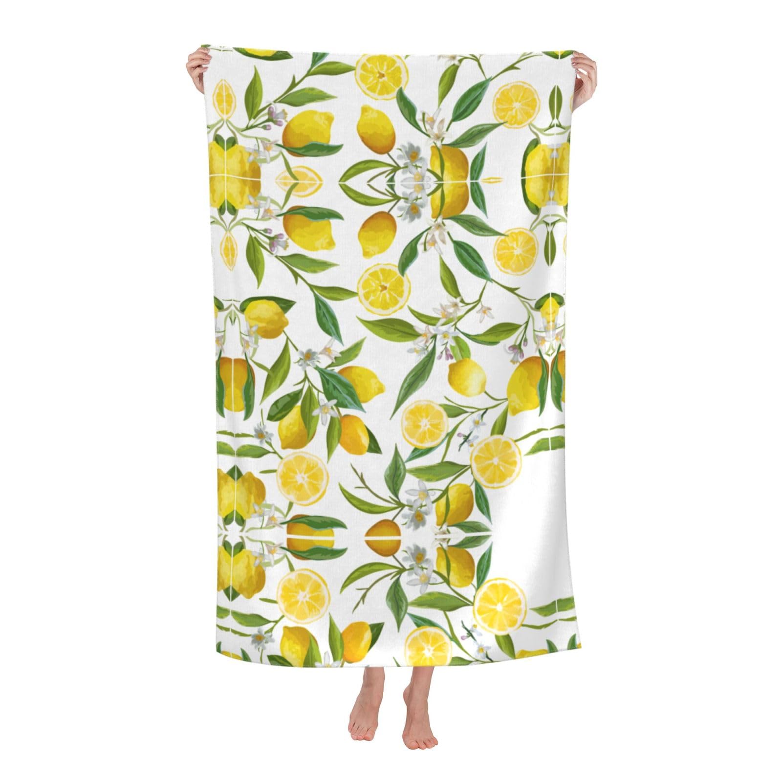 Oazcvbnn Women's White Fresh Tropical Lemons Print Adult Beach Towel Summer Travel Pool Vacation Swimming Fitness Outdoor Adventures